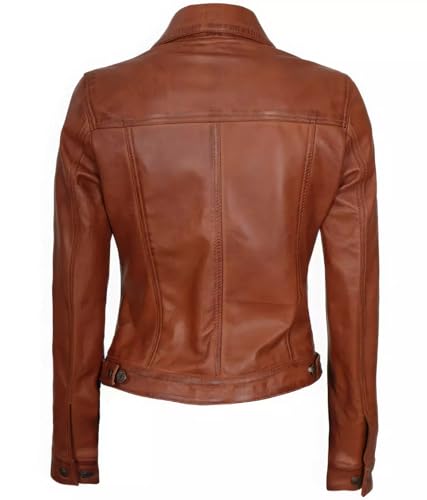 Zulin Women Trucker Brown Cognac Distressed Leather Jacket I Women Lambskin Brown Distresed Fernando Leather Jacket2