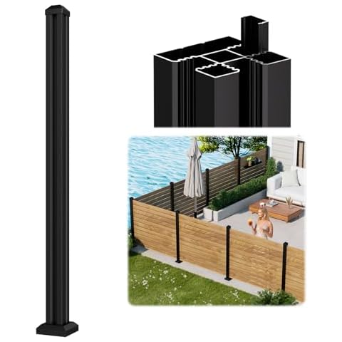 1 Pack 45" 3-Way Heavy-Duty Aluminum Fence Post, Matte Black Wood Fence Post, Rustproof & Weather-Resistant Cover