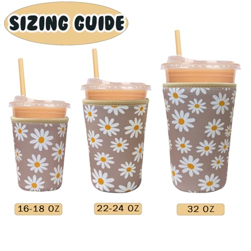 Image of Reusable Insulated Neoprene Iced Coffee Cup Sleeve, Durable Drink Sleeve for Cold Beverages, Beverage Holder for Iced Coffee (Sunny Daisies)