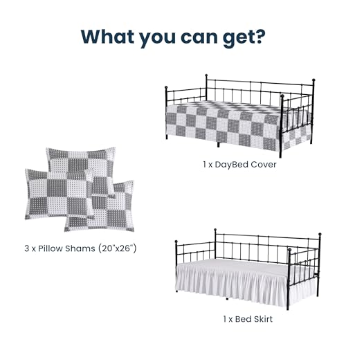 SLEEP ZONE 5 Pcs Daybed Cover Set Checkered Cotton Quilting Cozy All Season Cozy Dayebed Comforter Bedding Set with Bedskirt, Matching Shames, 75" × 39", Gray - image 3