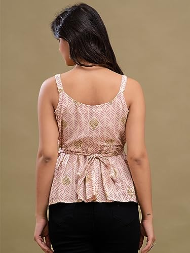 Image of feranoid Women Cotton Printed Sleeveless Strap Peplum Top