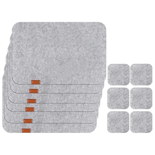 Sets de table carrés en feutrine grise de 12 pièces lavables