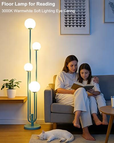 Image of Lightdot Green Globe Floor Lamp 4-Lights Dimmable Floor Lamps with 3000K Bulbs Included Unique Modern Standing Tall Lamp with 5Lbs Heavy Base for Living Room /Bedroom