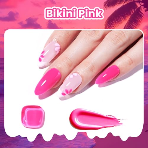 Image of Beetles Hot Pink Gel Polish - Beetles Summer Voyage BikiniPink Summer Nails, Hot Pink Gel Nail Polish, Same Color Bottle, Soak Off UV LED Neon Nails, Long-Lasting Manicure Salon DIY Home for Holiday