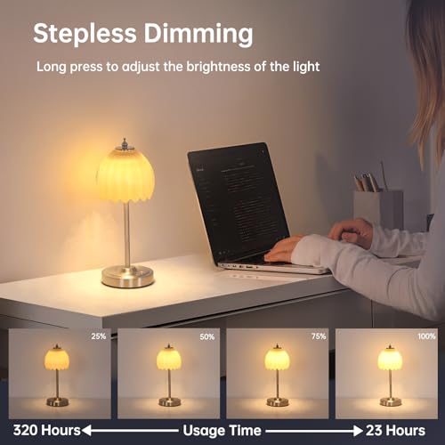 Image of Shenmoyl Tulip Table Lamp with 5200mAh Battery & Touch Control, Cordless Small Table Lamp with 3 Colors, Dimmable Rechargeable Table Lamps for Living Room, Bedroom, Desk, Bedside (Creamy Yellow Tulip)