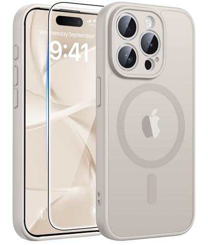 Image of FNTCASE for iPhone 15 Pro Max Case: [Compatible with Magsafe] Translucent Matte Cases with [Full Camera Protection] [Screen Protector] Military Grade Shockproof Protective Phone Cover - Off White