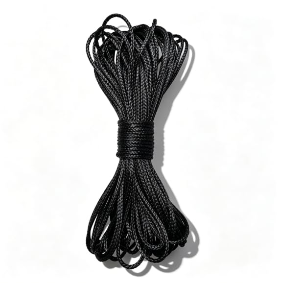 12 Strand Braided Dyneema Rope -3mm 700kg Fracture Strain Suitable for Tents Kiteboarding Boating and Other, 65 feet (Black-65ft)