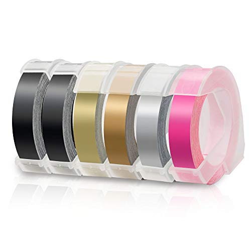 6x Labelwell 9mm x 3m Compatible Ruban de Marquage Remplacement pour Dymo 3D Étiquette de Gaufrage en Plastique pour Dymo S0717900 Junior et S0717930 Omega, Motex E-101 E-202 E303, Dymo Embossing Tape