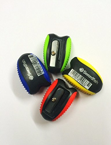 Swordfish Bleistiftspitzer, weicher Griff, verschiedene Farben, Blau, Gelb, Grün, Rot