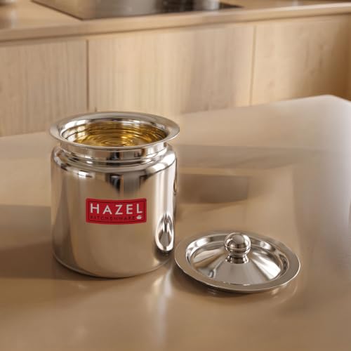 HAZEL Stainless Steel Oil & Ghee Container 600ml | Multipurpose Storage Pot with Lid for Kitchen, Steel Oil Can for Cooking & Serving
