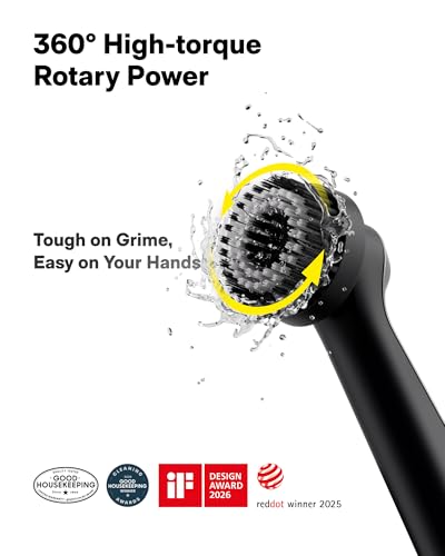 Image of HOTO Wand Cordless Spin Scrubber, Electric Grout Cleaning Brush, IPX7 Full Body Waterproof Bathroom Scrubber, 12 Brush Heads Power Scrubber for Grout, Tiles, Corners, Crevices