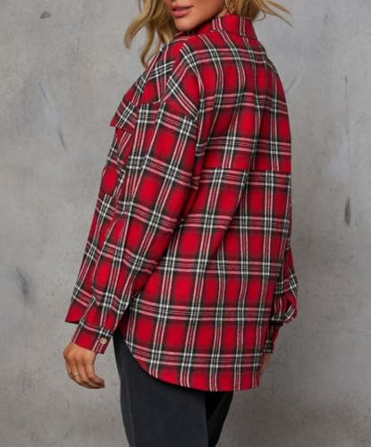 Image of Lacozy Womens Buffalo Plaid Flannel Shirt Long Sleeve Collar Button Down Blouses Tops
