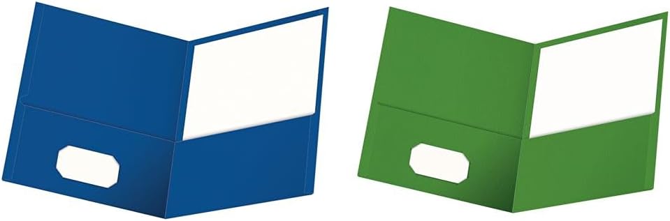 Oxford Twin-Pocket Folders Letter Size Textured Paper Royal Blue & Green Holds 100 Sheets Box of 25