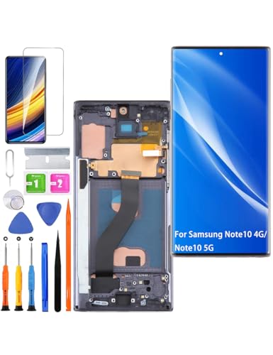 Pantalla para Samsung Galaxy Note 10 4G/5G LCD, N970F N970U, pantalla TFT de repuesto, kit de reparación de ensamblaje de pantalla táctil y digitalizador (negro con marco, sin huellas dactilares