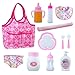 BABESIDE Baby Doll Bottles and Accessories 15 Pcs Baby Doll Feeding Set Including Diaper Bag,Magic Bottles,Changing Mat for Dolls Kids Pretend Play Bath Toy Set
