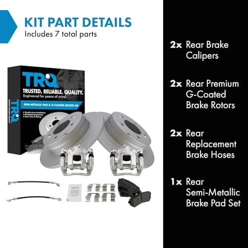 Image of TRQ Rear Brake Pad and Rotor Set Semi Metallic Coated Rotors Calipers Compatible with 2015 Hyundai Sonata with Manual Parking Brake