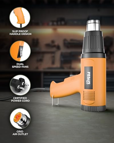 Image of FEDUS Heat Gun Hot Air Gun Temperature Machine 1600W, 2 Temp Settings Great for industrial use & Crafts, Removing & Drying Paint, Shrink Tubing /Wrapping Packing, Bend Plastic Pipes, Epoxy Resin
