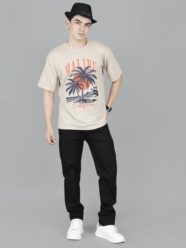 Image of London Hills Men's Cotton Oversized Fit Casual Printed Round Neck, Oversized Longline Drop Shoulder Boho Style T-Shirt