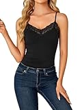 LYANER Women's Lace V Neck Camisole Adjustable Strap Cami Sleeveless Tank Undershirt Top Black Medium