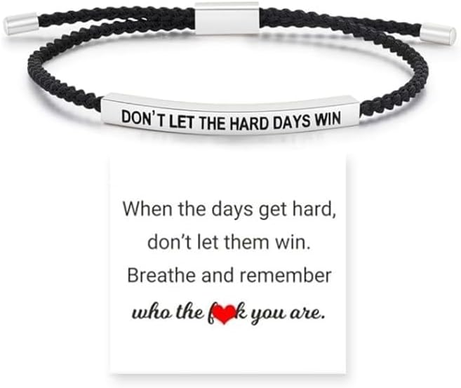 Dont Let The Hard Days Win Motivational Bracelet for Women, Adjustable Hand Bradied Wrap Stainless Steel Tube Engraved Bracelet, Inspirational Jewelry Gifts for Women and Men
