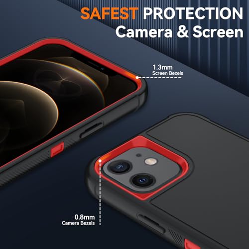 Image of SunStory Compatible with iPhone 12 /12 Pro Case with HD Screen Protector, 3-Layer Heavy Duty Full-Body Cover,3 in 1 Hybrid Protective Case for iPhone 12 /12 Pro 6.1 inch,BlackRed