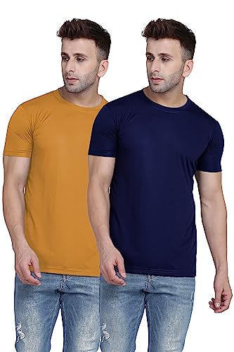 Image of TQH Men Dri Fit Polyester Half Sleeve Round Neck Multicolor t Shirts - Combo Set of 2