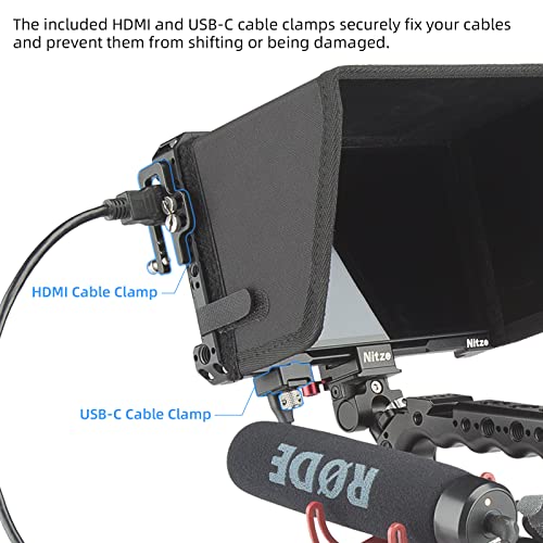 Nitze Cage for Feelworld F7 PRO Monitor with Nylon Sunhood, with HDMI and USB-C Cable Clamp - JT-F03B, Black - Image 4