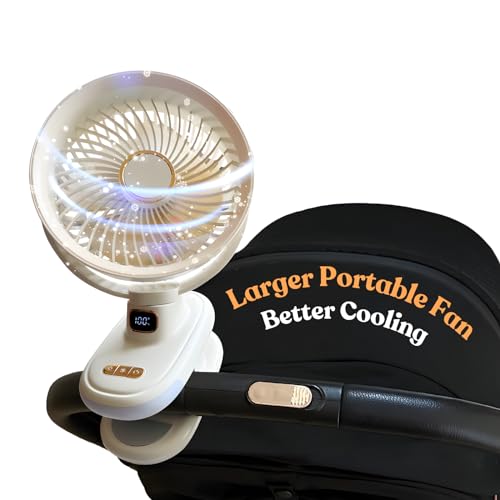 Image of Portable Fan Clip on - 6-inch Rechargeable Fan for Baby Strollers, Car Seats & More; Stroller Accessories for Outings, 2400 mAh Battery for Camping, Gym, Beach (Beige)