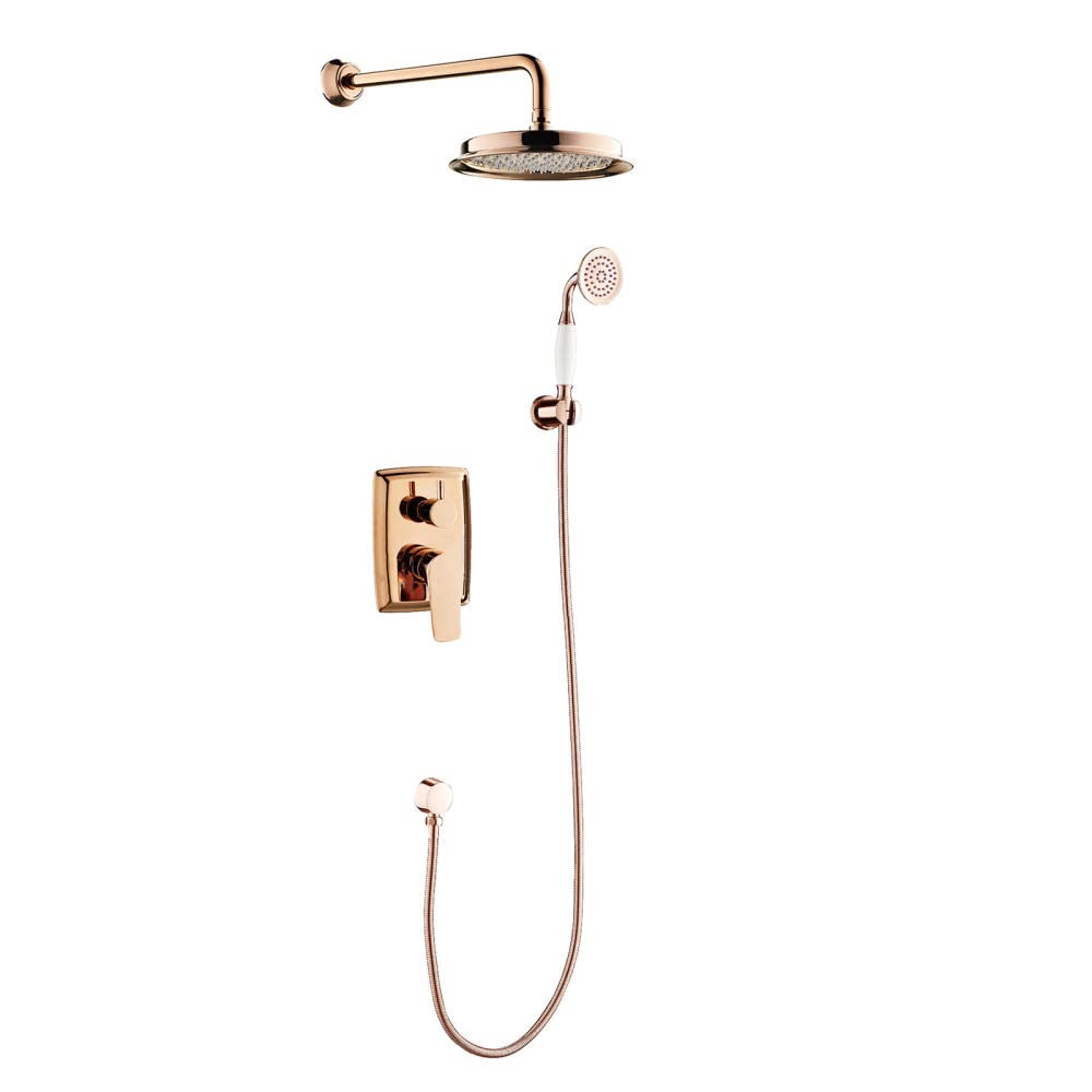 Mitigeur de douche à effet pluie mural avec kit complet 2 fonctions en or rose