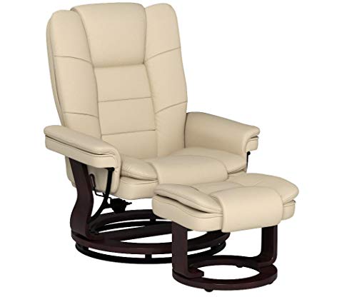 Image of JC Home Argus Leather Recliner with Ottoman, Mahogany Wood Base, Ultra-Plush Double Foam Layered Reclining Bonded Leather Chair for Living Room and Office - (Vanilla) | 360Sturdy Wood Base, Soft PU Leather, Upholstered Ultra-Plush Foam, Modern Armchair, Living Room Bedroom Office Reading Home