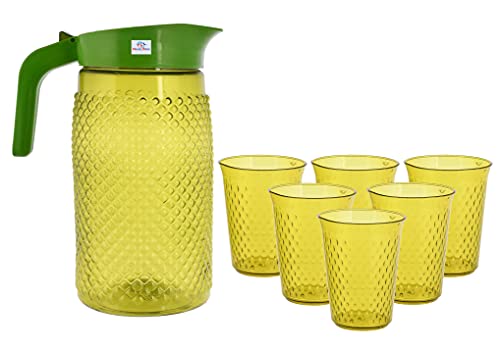 Heart Home BPA Free Leak Proof Unbreakable Plastic Water Jug with 6 Tumblers Drinkware Set (Green), Standard