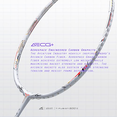 Image of Hundred T-Fusion 500 Attack Unstrung Badminton Racket with Full Cover | 84 Grams | Maximum Tension ≤32 to 34 lbs (White /Black)