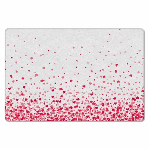 Valentine's Day Kitchen Bath Door Mat Cushioned Runner Rug,Washable Welcome Floor Sink Antifatigue Mat,Waterproof & Non-Slip Comfort Standing Doormat,Gradual Solid Red Sweeping Hearts 20