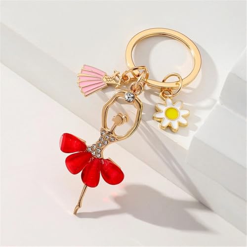 Cute Ballet Dancer Keychain Elegant Sunflower Ballerina Pendant Keyring Bag Charm Backpack Accessories2
