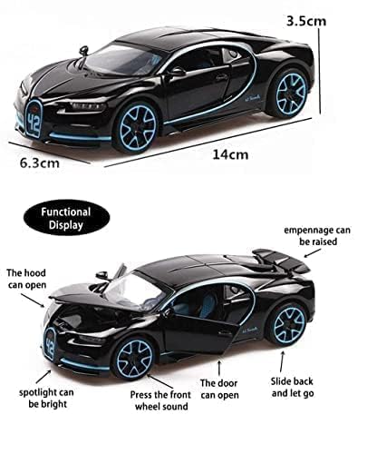 Image of 1:32 Scale Bugatti Chiron Die-Cast Metal Car with Sport car Openable Doors Light and Sound,Pull Back Function Indoor Outdoor Toy for Kids. (Red)
