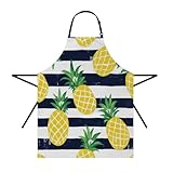 Moslion Pineapple Apron 31x27 Inch tropical Summer Pineapple in Stripes Kitchen Chef Waitress Cook Aprons Bib with Adjustable Neck for Women Men Girls