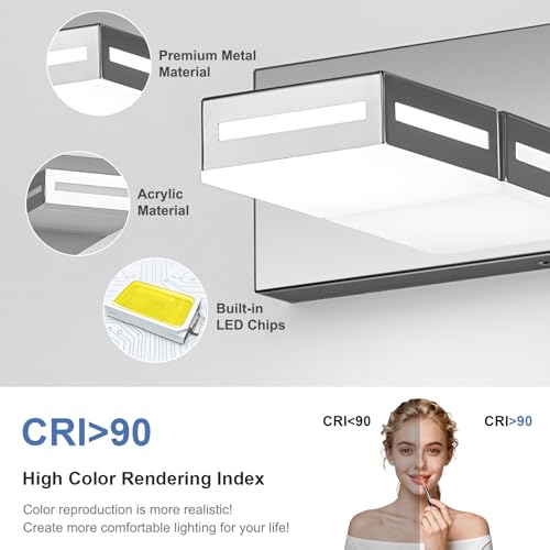 Image of LED Modern Bathroom Light Fixtures, 3-Light 24-Inch Dimmable 5CCT Adjustable Chrome Vanity Lights for Bathroom Lighting Fixtures Over Mirror, 350 Rotatable Wall Lamp