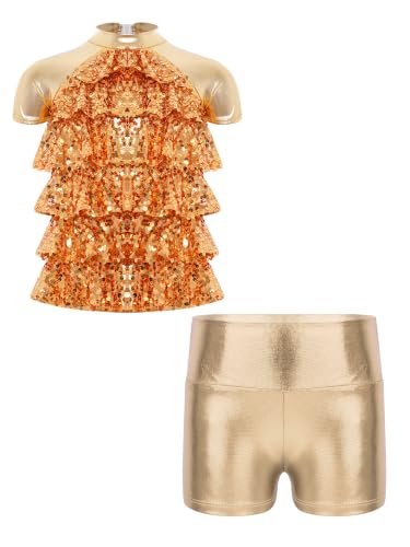 Trajes de baile de jazz para niñas con lentejuelas de dos piezas