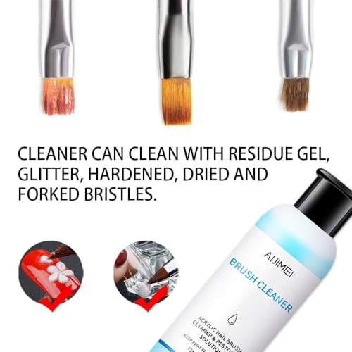 Image of Nail Brush Cleaner 120ml Gel Solution for Preserving & Restoring Nail Art Brushes Includes Glass Cup & Cleaning Cotton Pads Effective Manicure Brush Cleaning For Home Nail Salons