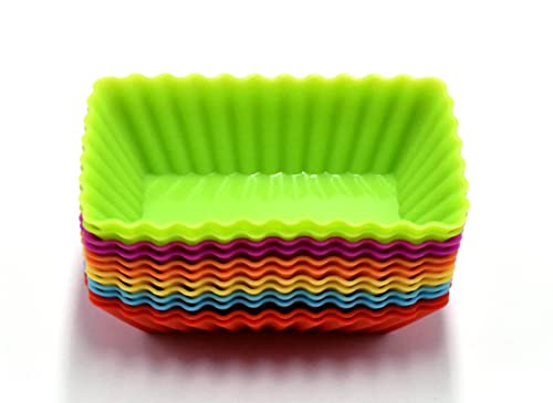 12Pcs Silicone Mini Reusable Muffin Baking Cup Small Cupcake Holders Random Color Silicone Cupcake Liners Pastry Dessert Cups Nonstick Liner Molds For Making Muffin Chocolate Bread(Rectangular) #TOP16