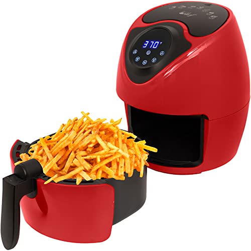 Deco Chef DAIRFRRED 3.7QT Electric Oil-Free Digital Air Fryer for Healthy Frying Red (Renewed)