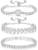 Suyi Tennis Bracelet Cubic Zirconia Bracelet Silver Plated Bracelets for Women 18CM Silver 1