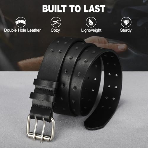 VONMELLI Mens Leather Double Prong Belt Work Casual Belts for Men Black Belt with Heavy Duty Dual Holes for Jeans2