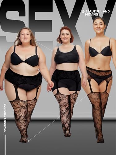 Image of Jadive 6 Pairs Women Plus Size Suspender Tights Fishnet Thigh High Stockings Garter Belt Lingerie Pantyhose