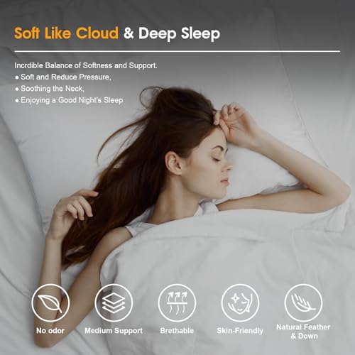 Ivellow Goose Down Pillow Hotel White Goose Feather Bed Pillow For Sleeping Queen Size Set Of 2 100% Cotton Pillow Cover Luxury Cloud Soft Breathable Fluffy Pillow For Back thumb #5