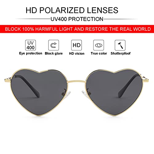 Jovakit Polarized Heart Sunglasses For Women Fashion Lovely Style Metal Frame Uv400 Protection Lens (Gold/Grey) #TOP1