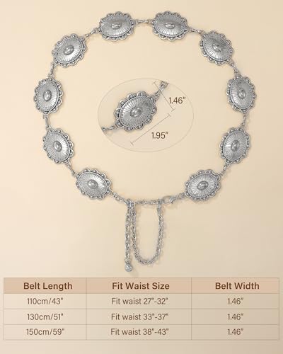 Image of LEACOOLKEY Western Concho Belt for Women Cowgirl Boho Waist Chain Belt for Dresses Jeans Pants