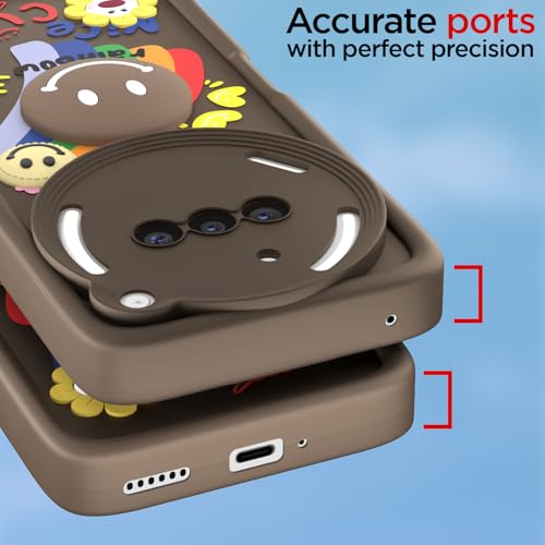 Image of Pikkme Back Cover for Nothing Phone 3a 5G | Soft Silicone| Cute Rainbow Smile & 3D Cartoon Flower Design | Shockproof Raised Camera Protection Bumper Case (Brown)