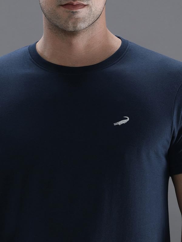 Image of CROCODILE Men Solid Sport Fit T Shirt | Round Neck | Short Sleeve | Regular Length | Basic Casual Pull On Topwear Grey Melange