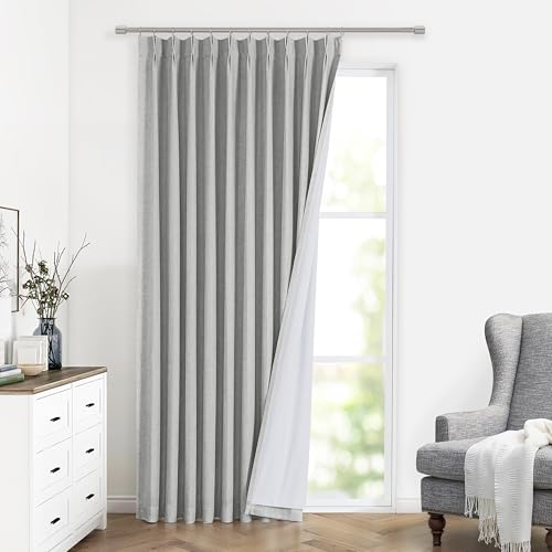 Image of Vision Home Light Gray Pinch Pleated Full Blackout Curtains Linen Blended 60 inch Wide Thermal Insulated Window Panels 95 inch for Bedroom Living Room Darkening Pleat Drapes with Hooks Back Tab 60 inchWx95Lx1